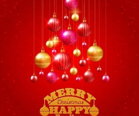 Golden with red christmas balls and red background vector