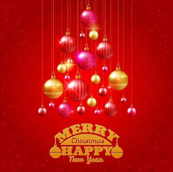 Golden with red christmas balls and red background vector