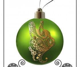 Green christmas ball with new year dog frame vector 01