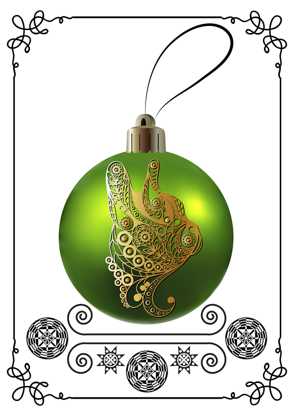Green christmas ball with new year dog frame vector 01