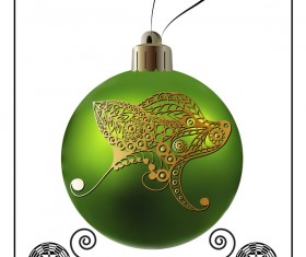 Green christmas ball with new year dog frame vector 02