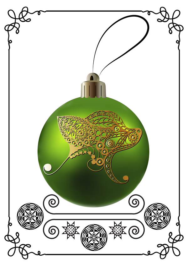Green christmas ball with new year dog frame vector 02