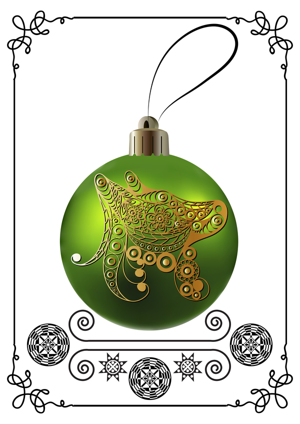 Green christmas ball with new year dog frame vector 03