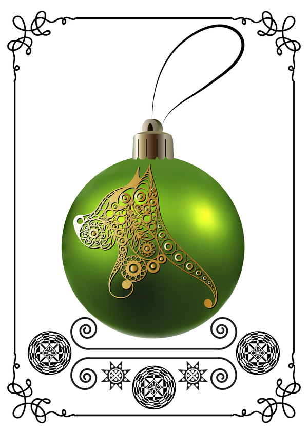 Green christmas ball with new year dog frame vector 04