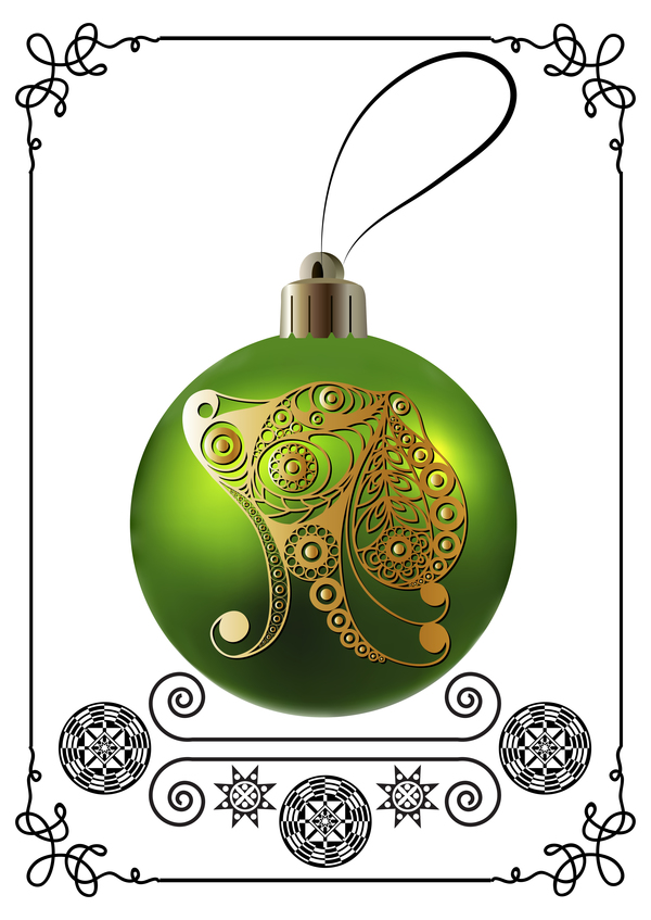 Green christmas ball with new year dog frame vector 05