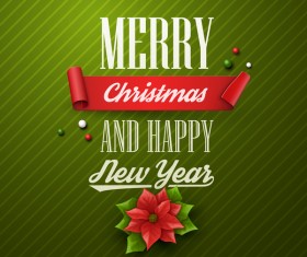 Green merry christmas with happy new year card vector