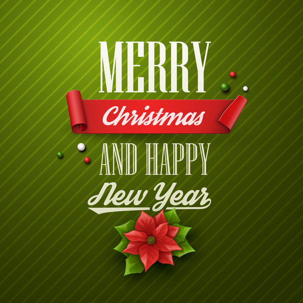 Green merry christmas with happy new year card vector