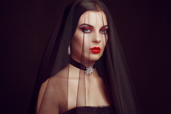 Halloween Vampire Woman makeup Stock Photo 03