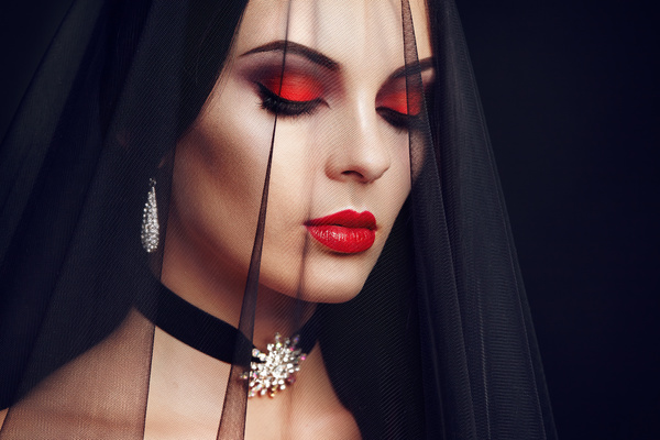 Halloween Vampire Woman makeup Stock Photo 05