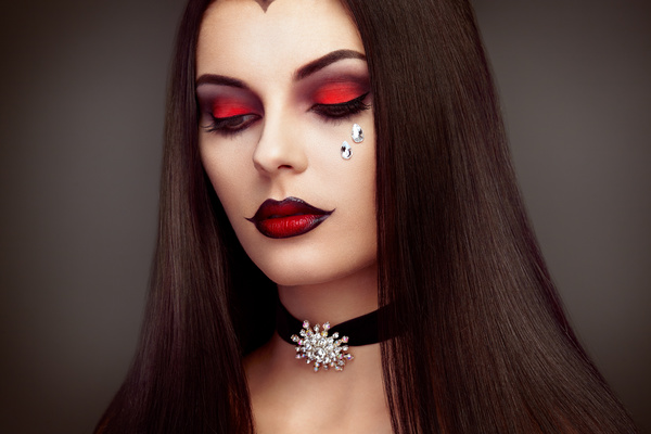 Halloween Vampire Woman makeup Stock Photo 08
