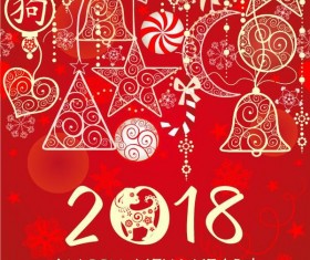 Hand drawn 2018 new year background with dog vectors