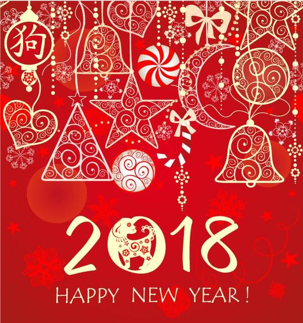 Hand drawn 2018 new year background with dog vectors