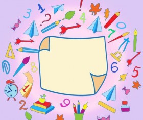Hand drawn school elements with blank paper background vector 01