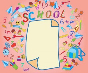 Hand drawn school elements with blank paper background vector 02
