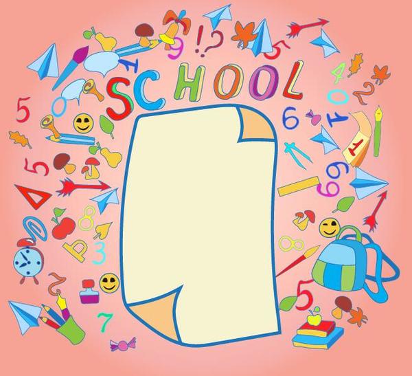 Hand drawn school elements with blank paper background vector 02