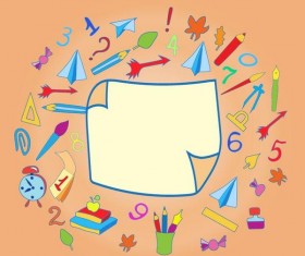 Hand drawn school elements with blank paper background vector 03