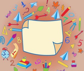 Hand drawn school elements with blank paper background vector 04
