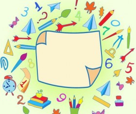 Hand drawn school elements with blank paper background vector 05