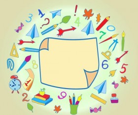 Hand drawn school elements with blank paper background vector 06