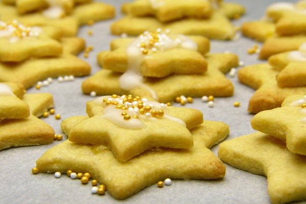 Handmade Christmas star cookies Stock Photo