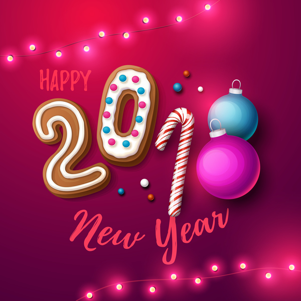 Happy 2018 new year red background vector 01