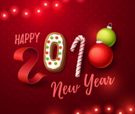 Happy 2018 new year red background vector 02