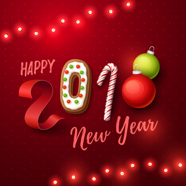 Happy 2018 new year red background vector 02