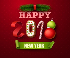 Happy 2018 new year red background vector 03
