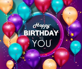 Happy birthday card with stars and balloon vector free download