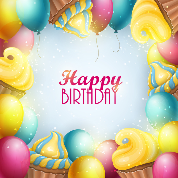 Happy birthday background with sweets vectors 01