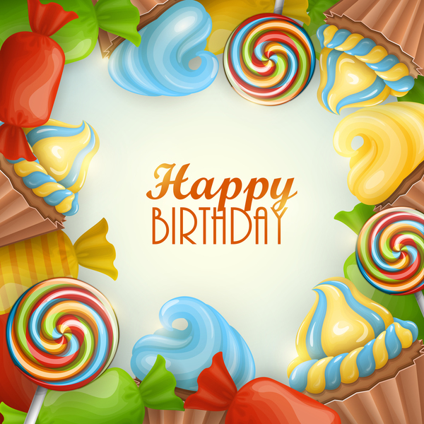 Happy birthday background with sweets vectors 02