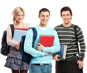Happy male and female college students Stock Photo 01