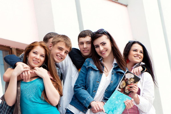Happy male and female college students Stock Photo 03