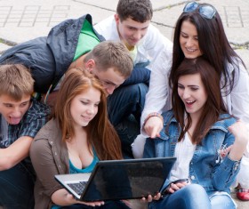 Happy male and female college students Stock Photo 04