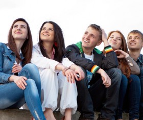 Happy male and female college students Stock Photo 05