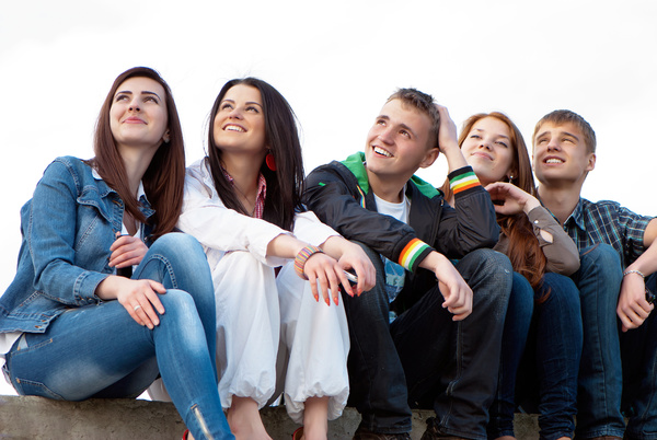 Happy male and female college students Stock Photo 05