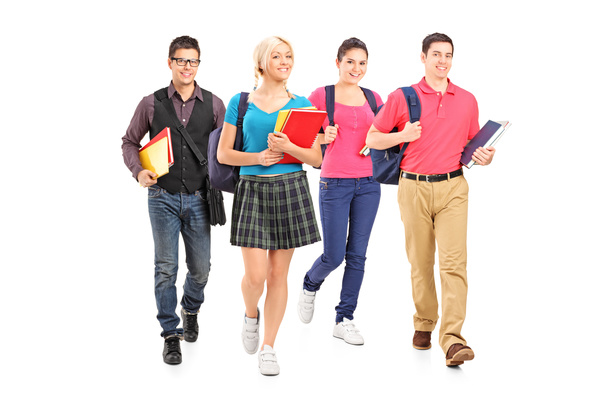 Happy male and female college students Stock Photo 06