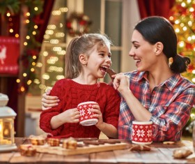 Happy mothers and daughters spend Christmas Stock Photo