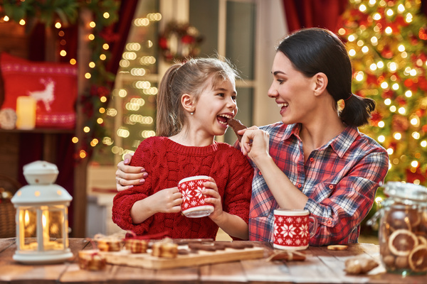 Happy mothers and daughters spend Christmas Stock Photo