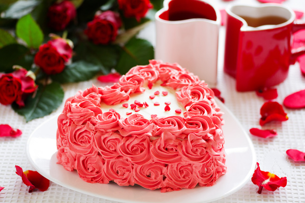 Heart shaped cream cake Stock Photo