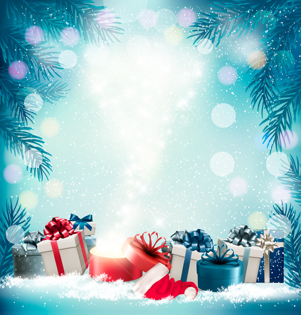 Holiday background with magic box and presents vector