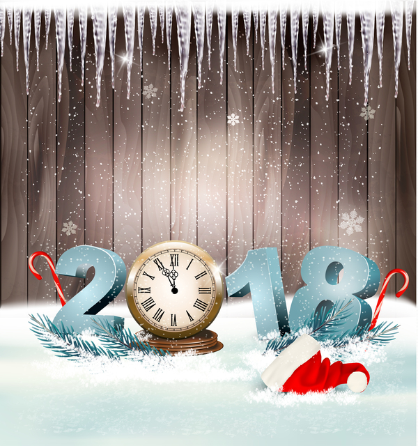 Holiday christmas background with 2018 year and clock vector