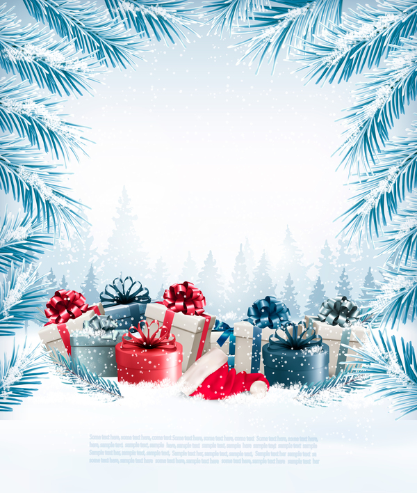 Holiday christmas background with presents and branch of tree vector