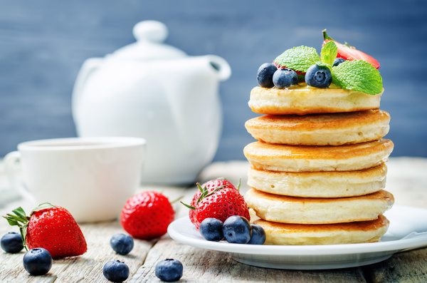 Homemade fruit pancakes Stock Photo