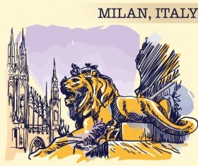 Italy milan painted sketch vector