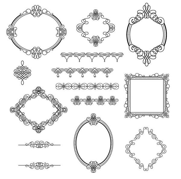 Lines frame with ornaments vector material