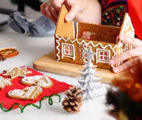 Making Christmas cookie house Stock Photo 01