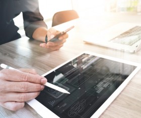 Man using tablet and phone design Stock Photo