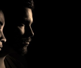 Men and women facial expressions closeup black and white photo Stock Photo