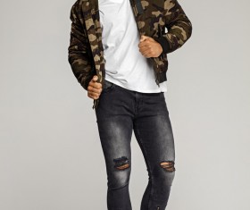 Men in camouflage jackets Stock Photo